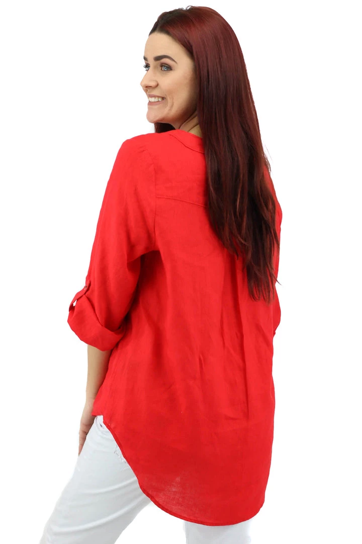 Ping Pong Linen 3/4 Sleeve Lace Up Top | Red 3 Ping Pong Linen 3/4 Sleeve Lace Up Top | Red