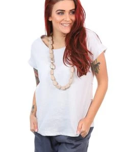 See Saw Linen Button Back Shell Top - Marble 8 See Saw Linen Button Back Shell Top - Marble