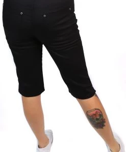Cafe Latte Shorts Stretch Pull On Jean Short | Black | CL4