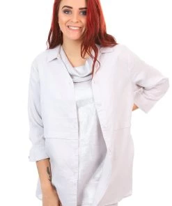 See Saw 3/4 Sleeve Collared Pleat Shirt | Marble