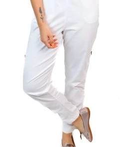 Cafe Latte Gathered Size Zip Pants | White | CL1