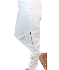 Cafe Latte Gathered Size Zip Pants | White | CL1