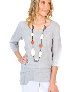 J Generation Stina Linen Top - Light Grey