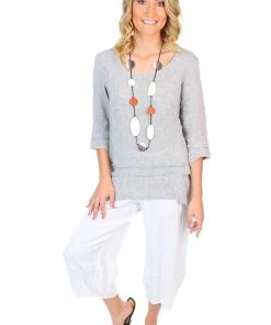 J Generation Stina Linen Top - Light Grey