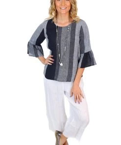 J Generation Isolina Linen Top - Blue Grey