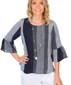 J Generation Isolina Linen Top - Blue Grey
