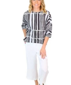 See Saw Linen Boxy Top - Aniseed Stripe