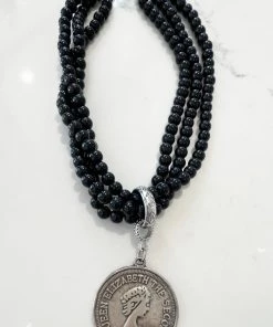 Onyx Necklace With Coin Pendant - Blue Scarab - BS2