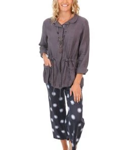 See Saw Linen Drawstring Jacket-Raven-SW3592