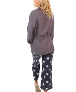 See Saw Linen Drawstring Jacket-Raven-SW3592