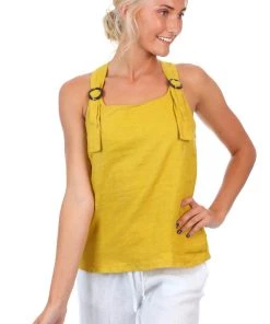 Jenny Jazz Buckle Linen Top | Dijon