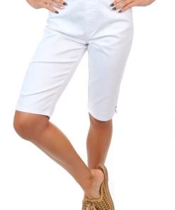 Cafe Latte Shorts Stretch Pull On Jean Short | White | CL4