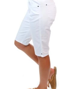 Cafe Latte Shorts Stretch Pull On Jean Short | White | CL4