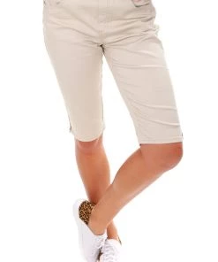 Cafe Latte Stretch Pull On Jean Short | Beige | CL4
