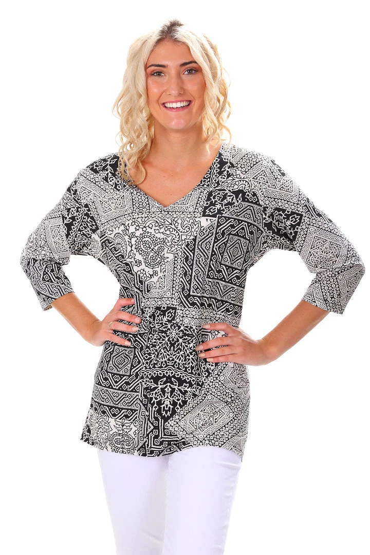 Corsican B & W Diamond Print Top | Style Belle Tops 1 Corsican B & W Diamond Print Top | Style Belle Tops