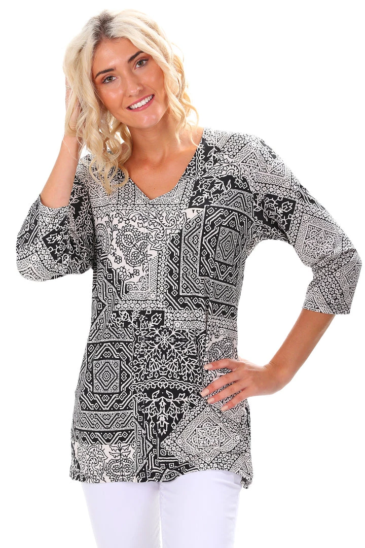 Corsican B & W Diamond Print Top | Style Belle Tops 2 Corsican B & W Diamond Print Top | Style Belle Tops