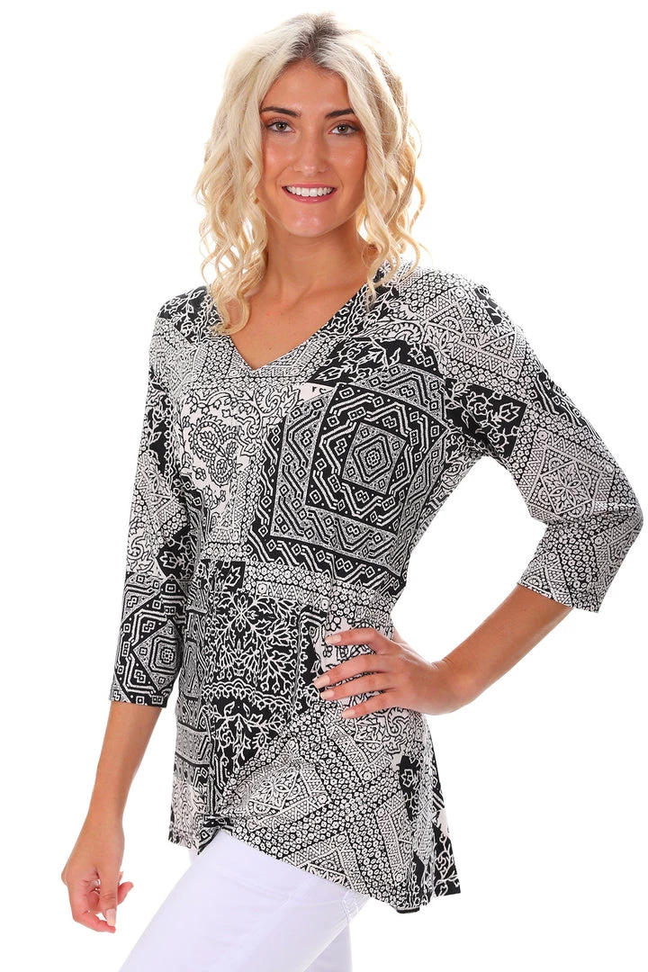 Corsican B & W Diamond Print Top | Style Belle Tops 3 Corsican B & W Diamond Print Top | Style Belle Tops