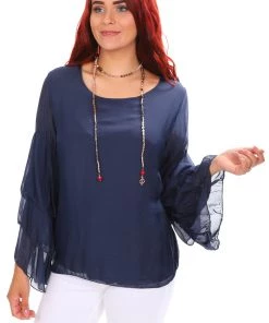 Jenny Jazz Madeline Silk Top - Navy Tops