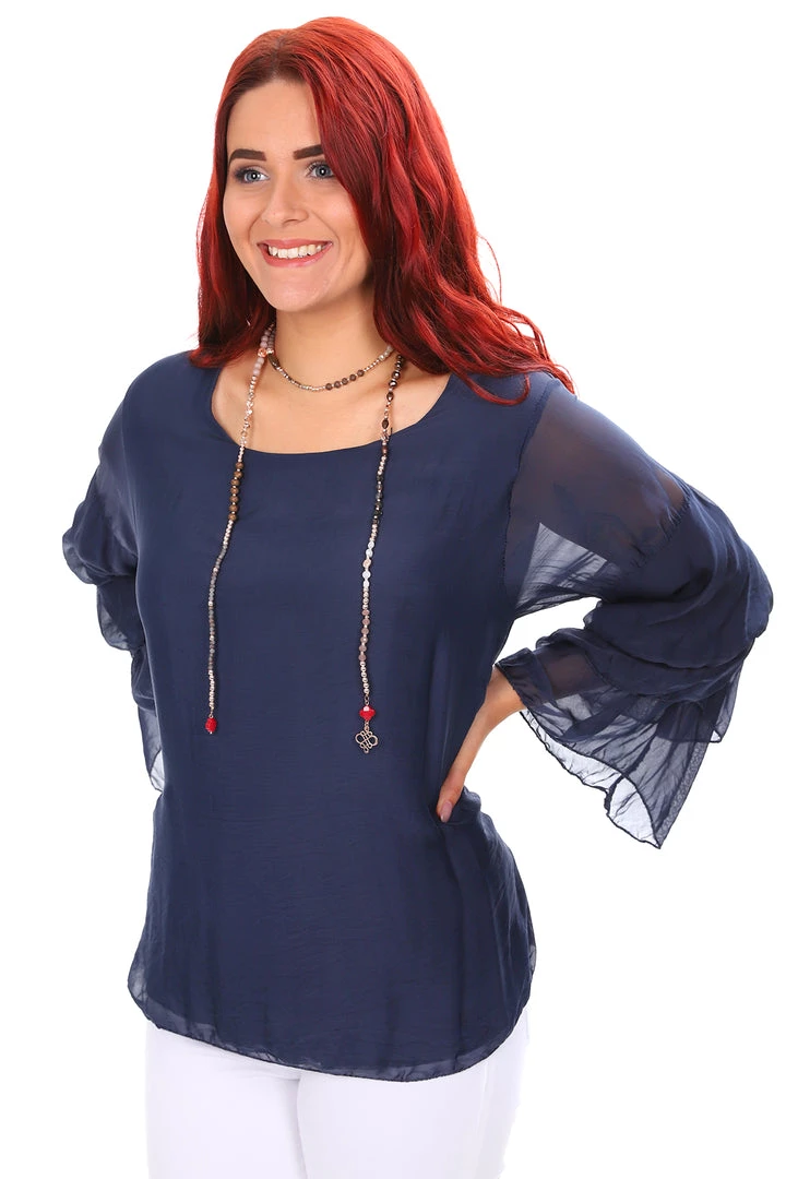 Jenny Jazz Madeline Silk Top - Navy Tops 3 Jenny Jazz Madeline Silk Top - Navy Tops