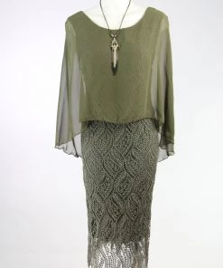 LS Collection Crystal Rivers - Olive Lace Dresses
