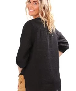 So French So Chic Tops Rita Linen Shirt | Black | SF7 9 So French So Chic Tops Rita Linen Shirt | Black | SF7