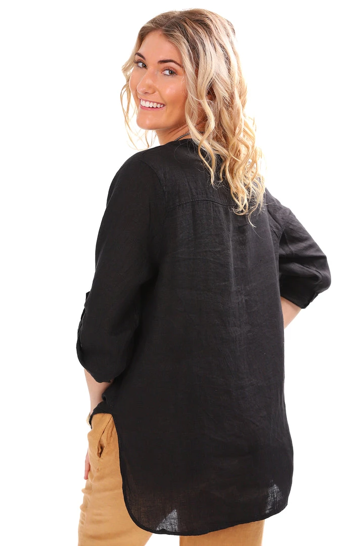 So French So Chic Tops Rita Linen Shirt | Black | SF7 5 So French So Chic Tops Rita Linen Shirt | Black | SF7