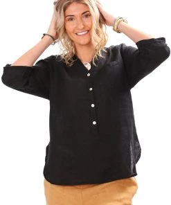 So French So Chic Tops Rita Linen Shirt | Black | SF7 7 So French So Chic Tops Rita Linen Shirt | Black | SF7