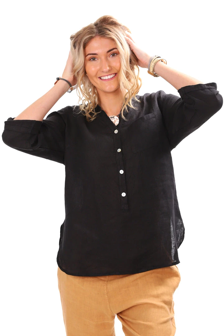 So French So Chic Tops Rita Linen Shirt | Black | SF7 3 So French So Chic Tops Rita Linen Shirt | Black | SF7