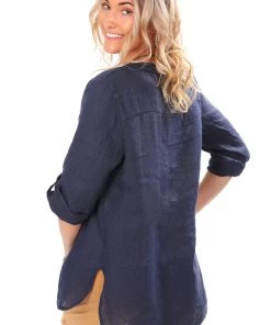 So French So Chic Rita Linen Shirt | Navy | SF7