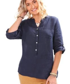 So French So Chic Rita Linen Shirt | Navy | SF7