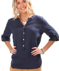 So French So Chic Rita Linen Shirt | Navy | SF7