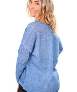 So French So Chic Marie Linen Long Sleeve Tee - Jeans-SF4