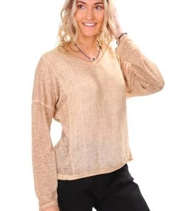 So French So Chic Marie Linen Long Sleeve Tee | Camello | SF4
