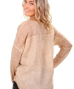 So French So Chic Marie Linen Long Sleeve Tee | Camello | SF4