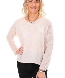 So French So Chic Marie Long Sleeve Linen Tee - Sabbia-SF4