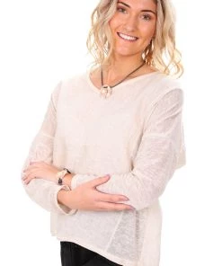 So French So Chic Marie Long Sleeve Linen Tee - Sabbia-SF4