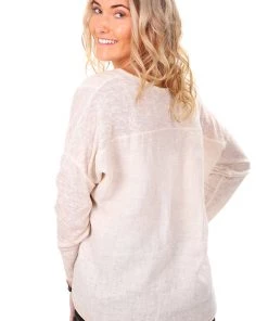 So French So Chic Marie Long Sleeve Linen Tee - Sabbia-SF4