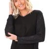 So French So Chic Marie Long Sleeve Linen Top - Black-SF4