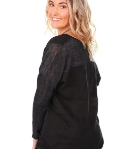 So French So Chic Marie Long Sleeve Linen Top - Black-SF4