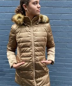 Sabena Long Line Down Puffer Jacket | Gold Clothing