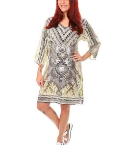 Fashion Spectrum Resort Wear Egyptian Tunic Dress - Khaki