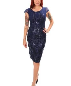 Romance Yvette Cap Sleeve Dress | Navy | ROM30 Events