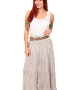 Cindy G Long Linen Skirt - Beige - CG3 Skirts