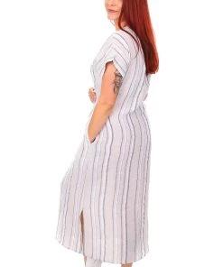 Naturals By O & J V Neck Maxi Linen Dress | Stripe | S