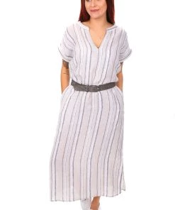 Naturals By O & J V Neck Maxi Linen Dress | Stripe | S