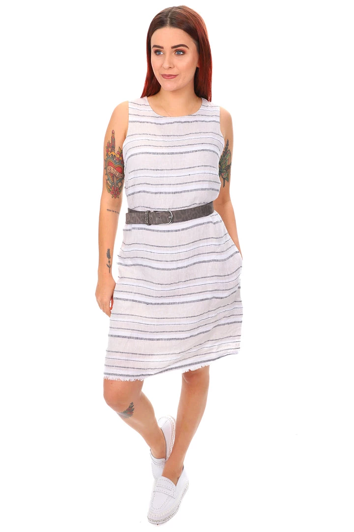 Naturals By O & J Sleeveless Linen Dress | Natural Stripe | S 3 Naturals By O & J Sleeveless Linen Dress | Natural Stripe | S