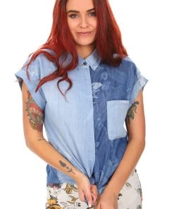 Desigual Tops Denim Floral Print Top