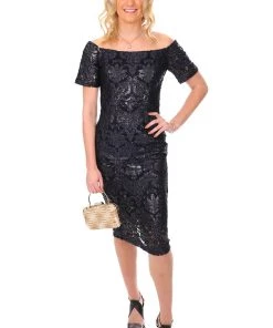 Jesse Harper Off The Shoulder Flocked Lurex Dress Events