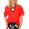 Ping Pong Drop Shoulder Frill Linen Top - Red