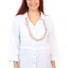 See Saw 3/4 Sleeve Collared Pleat Shirt | White Linen